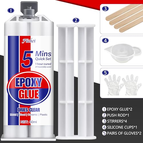 5 Minute Epoxy Glue, 3.4oz Fast Curing Epoxy Resin Kit, Clear 2 Part Epoxy Adhesive for Metal, Plastic, Wood, Ceramic, Glass, Fiberglass and More - Waterproof, Universal, Strong Bond Repair Glue