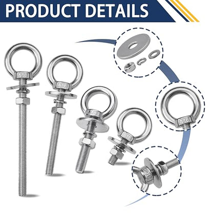 4 Pack M8 Stainless Steel Eye Bolts with Nuts,5/16" x 4" Eye Bolts - size: M8x102mm (5/16"x4")