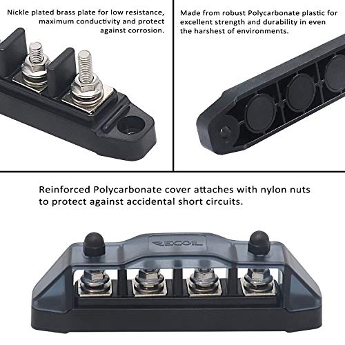 Recoil BBSPG4 4 Position Bus Bar Terminals Power Distribution Block - style: Discrete 4xM5 Studs Black