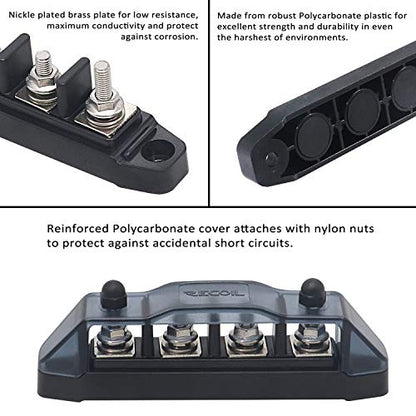Recoil BBSPG4 4 Position Bus Bar Terminals Power Distribution Block - style: Discrete 4xM5 Studs Black