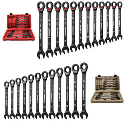 ironcube 24-Piece Ratcheting Wrench Set: Metric & SAE - 8mm to 19mm & 1/4" to 3/4" - 72 tooth - Chrome Vanadium Steel - Tough Balck - with Organizer - size: 24 Piece SAE&METRIC