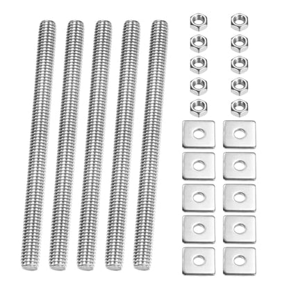 PATIKIL 5 Pcs Fully Threaded Rod, M6 x 80mm 304 Stainless Steel Right Hand Long Thread Bar Studs with Nuts Square Washers for Pipes Clamps Hangers U-Bolts