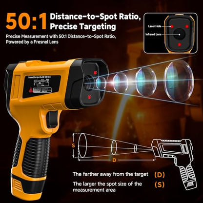 Infrared Thermometer Temperature Gun 3992°F 50:1, - color: -58°F to 3992°F