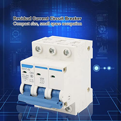 3 Pole Miniature Circuit Breaker, RCCB AC 220/380V 63A DIN Rail Mounting Current Circuit Breaker
