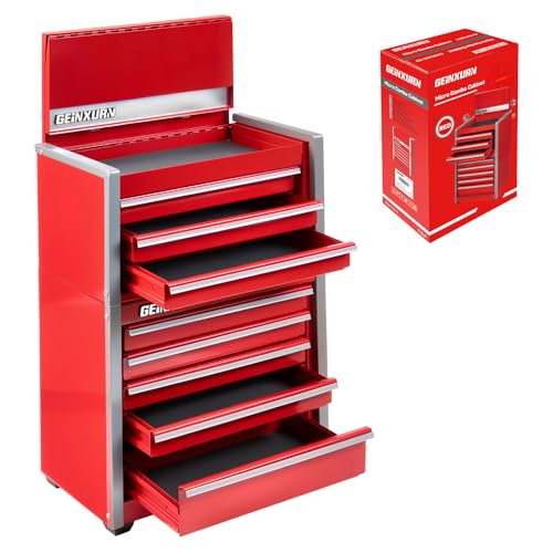 Geinxurn 8-Drawer Rolling Red Tool Box, Heavy Duty Micro Roll Cab Steel Stackable Tool Chest with Lockable Drawers, 2-in-1 Large & Compact Combo Set (3-Drawer + 5-Drawer) for Garage, Workshop - color: RED