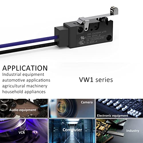Hinge Roller Lever Waterproof Momentary Push Button Micro Limit Switch with Line 1NO Snap Action Mini Switches 2 Pins 1 Pc for Arduino, Appliance and Electronic Equipment - color: Hinge Roller Lever 2 Pin