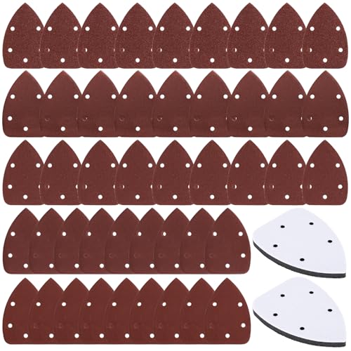 Mouse Sander Sandpaper 45 PCS & 2 Interface Pad, Assorted Sanding Pads 40/80/120/180/240 Grits Detail Sand Paper (5 Hole)