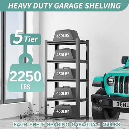 60" H Garage Shelves, Garage Shelving Heavy Duty, 3000Lbs 5 Tier Adjustable Garage Storage Shelves Suitable for Warehouse, Basement, Workshop,Require Assembly, 12.01" D*27.56" W *60" H(Black) - size: 12.01"D*27.56"W*60"H