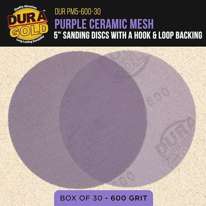 Dura-Gold Premium 600 Grit 5" Purple Ceramic Mesh Sanding Discs, Box of 30 - style: 600 Grit