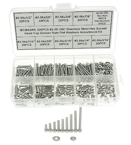 #2-56 UNC 304 SS Socket Knurled Head Cap Screws Nuts & Washers Kit - size: #2-56UNC