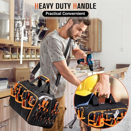 AUROPEAK Tool Bag for Men, 17 Inch Heavy Duty Tool Tote Bag, 46 Pockets - style: 46Pockets