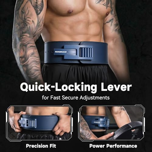 MANUEKLEAR 4-Inche Lever Belt Weightlifting with Heavy Duty Buckle - color: Blue, size: M (29-35inches)