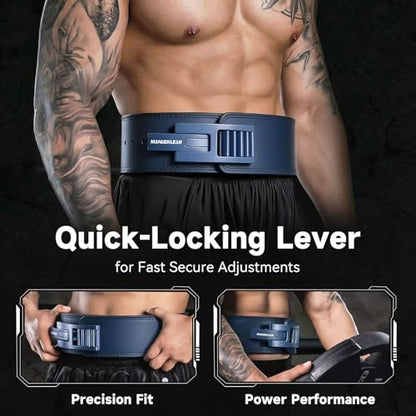 MANUEKLEAR 4-Inche Lever Belt Weightlifting with Heavy Duty Buckle - color: Blue, size: M (29-35inches)
