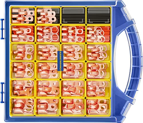 haisstronica 220PCS Battery Cable Lug & Heat Shrink Kit AWG 8/6/4/2/1 - color: Bare Copper, size: 220 PCS