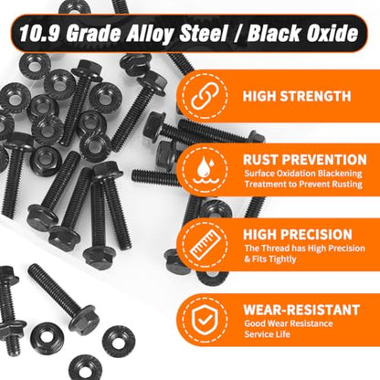 M6x20mm Flange Hex Bolts and Nuts Kit Grade 10.9 Metric Screws 20Pack Black - size: M6×20