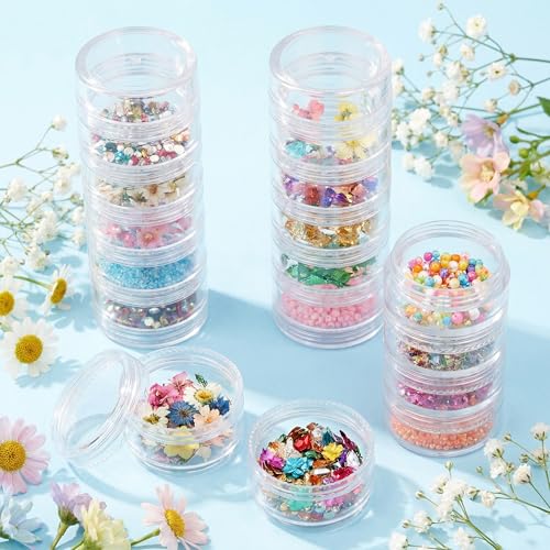3 Sets 6 Layer Stackable Plastic Containers, 10G/10ML Clear Cosmetic Storage Box Round Organizer Jars for Beads, Buttons, Small Jewelry Findings