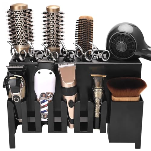 Clipper Holders Barbers Organizer, 13" x 12" x 3" Wall-Mounted Multi-Functional Hair Styling Tool Storage Stand for Clipper, Scissors, Comb, Curling Irons - for Salon, Home Bathrooms, with Screws Kit - size: 14 x 9 x 6 Wall-Mounted / Desktop