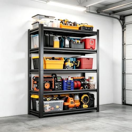 5 Tier Garage Shelving, Metal Heavy Duty Storage Rack, Adjustable Steel Storage Rack for Garage, Warehouse, Workshop, Black (63" H x 45.3" W x 19.7" D) - size: 5-Tier (63"Hx45.3"Wx19.7"D)