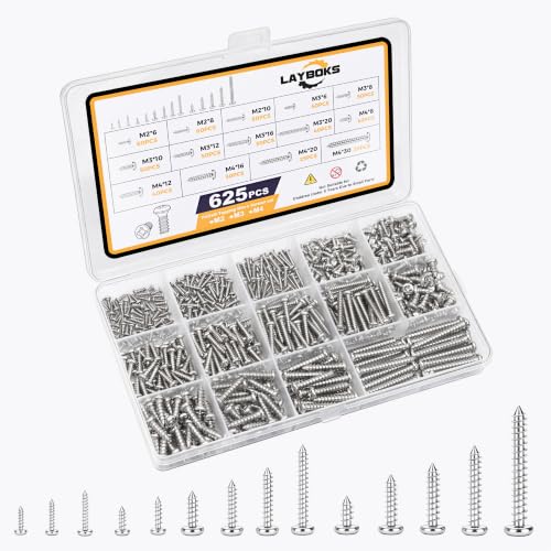 625 Pcs 14 Size Small Screws for Plastic and Metal, M2,M3,M4 Phillips Pan Head Small Self Tapping Screws,Carbon Steel Cross Recessed Round Head Self Tapper Screws Assortment Kit(Silver) - color: Silver 625 Pcs M2,M3,M4 Phillips Pan Head Screws