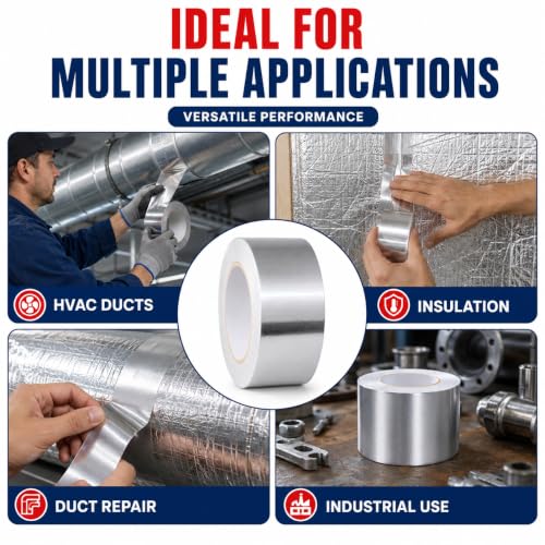 GGR Supplies AF-20R Aluminum Foil HVAC Tape, 4 Inch x 150 Feet, 3.6 Mil - size: 4" in. x 50 yds.