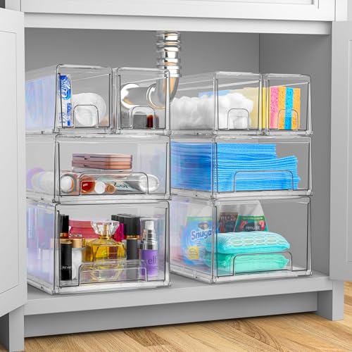 Sorbus Clear Stackable Storage Drawers with Pull-Out Bins (Small, 4 Pack) - color: 4 Pack, size: Small