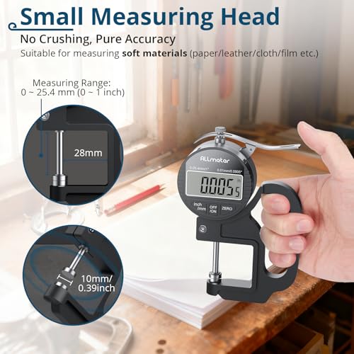 Digital Thickness Gauge 0-25.4mm,0.0005" Resolution with LCD Display - size: 0-25.4mm,0.01mm