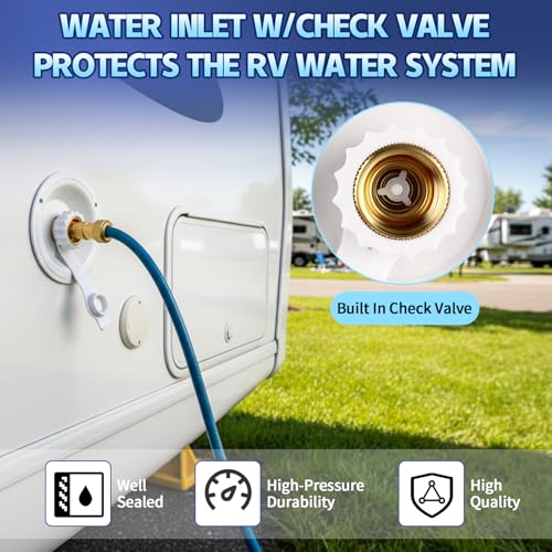 RV City Water Inlet with Check Valve, RV Water Fill Inlet Connection with 3/4 NH Female to 1/2 NPT Male Lead-free Brass City Water Inlet Flange for RV, RV Water Inlet Replacement - color: White Big Flange