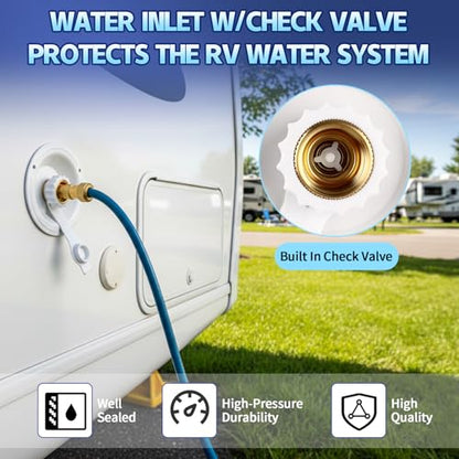 RV City Water Inlet with Check Valve, RV Water Fill Inlet Connection with 3/4 NH Female to 1/2 NPT Male Lead-free Brass City Water Inlet Flange for RV, RV Water Inlet Replacement - color: White Big Flange