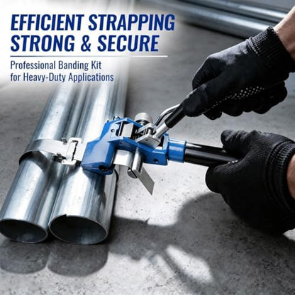 164ft Stainless Steel Banding Kit 304 Steel Strapping Kit 3/8" with Ratchet Tensioner Cutter Crimper Pliers with 100 Buckles for Pipe Pole Pallet Tensioning Packing Bundling
