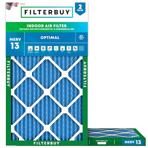Filterbuy 8x24x1 Air Filter MERV 13 Smoke & Allergy Defense (2-Pack) - size: 8x24x1