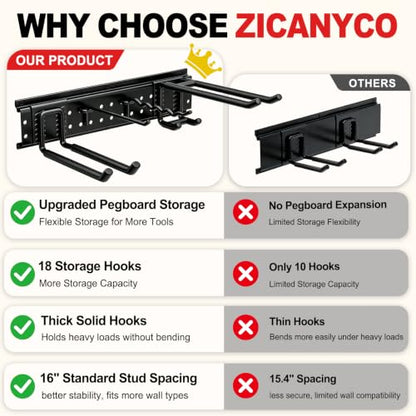 Garage Tool Organizer Wall Mount 99 inches with 18 Adjustable Heavy-Duty Hooks, Garage Organization, Garden Tool Storage Rack, Yard, and Shed, Holds Up to 750 lbs - size: 99" | 6 Panels + 18 Hooks