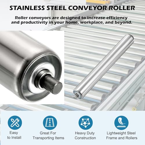 Conveyor Roller 2" Diameter 16" Length, Stainless Steel Gravity Transmission Replacement Part Galvanized End, Silver