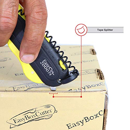 Modern Box Cutter, extra tape cutter at back, dual side edge guide, 3 blade depth setting, 2 blades and holster - Yellow Color 2000 STD