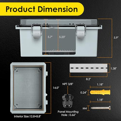 IP67 ABS Outdoor Electrical Junction Box Waterproof with Aluminum DIN Rail - color: Clear, size: 13.8''×9.8''×5.9''