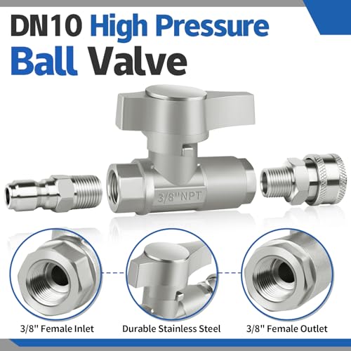 Boltigen DN10 Pressure Washer Ball Valve, Stainless Steel 3/8'' Quick Connect High Pressure Shut Off Valve for Power Washer Hose, 5000PSI