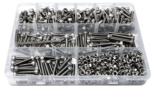 iexcell 450 Pcs M5 x 6/8/10/12/14/16/20/25/30 Stainless Steel 304 Hex Socket Head Cap Screws Bolts Hex Nuts Assortment Kit - size: M5 x 6/8/10/12/14/16/20/25/30mm