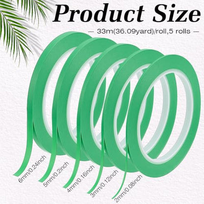 BENECREAT 5 Rolls 5 Styles Fine Line Tape, High-Temp PVC Fine Line Fineline Masking Tape, Automotive Paint for Curves Green, 1/13, 1/8, 5/32, 1/5, 1/4 Inch - color: Green