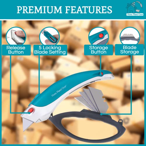 Box Cutter Retractable Utility Knife - Two Pack Heavy Duty Box Cutter Knife Cardboard Cutter - Box Opener Razor Knife - Box Knife Carpet Cutter with 5 Sharp Utility Blades (Blue 2 Pack) - color: Blue 2 Pack