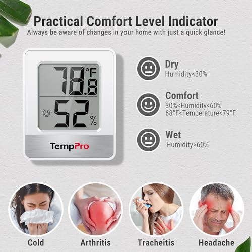 TempPro TP49 3 Pack Digital Hygrometer Indoor Thermometer - color: White Indoor Thermometer