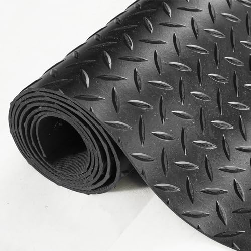 VEVOR Diamond-Plate Rubber Flooring Roll, 3 mm x 4 ft x 6 ft Garage Floor Mat, SBR Rubber Garage Flooring Roll, Easy to Clean, Diamond Plate Rubber Mat for Under Cars, Garage Industry Gym, Black - size: 72"L x 48"W x 0.12"Th