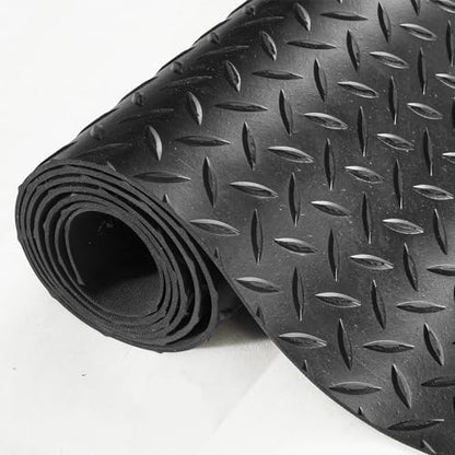 VEVOR Diamond-Plate Rubber Flooring Roll, 3 mm x 4 ft x 6 ft Garage Floor Mat, SBR Rubber Garage Flooring Roll, Easy to Clean, Diamond Plate Rubber Mat for Under Cars, Garage Industry Gym, Black - size: 72"L x 48"W x 0.12"Th
