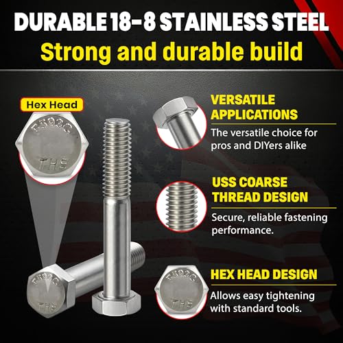 Chenango Supply 3/8-16 x 2-1/2" Stainless Steel Hex Head Bolts - size: 3/8-16 X 2-1/2"