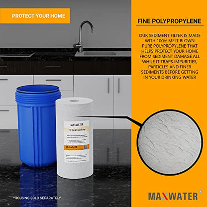 Max Water 10" x 4.5" Whole House Sediment Filter Cartridge Replacement | 1 Micron Melt-Blown Polypropylene Well Water Filter, Compatible with DGD-5005, AP810, WFHD13001B (Pack of 2) - size: 1, style: 1 Micron