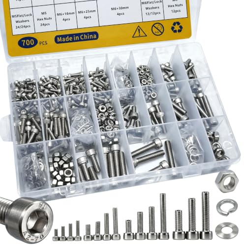 700PCS M3 M4 M5 M6 Screws Assortment Kit 304 Stainless Steel - size: Silver-700PCS M3-M6, style: Socket Head