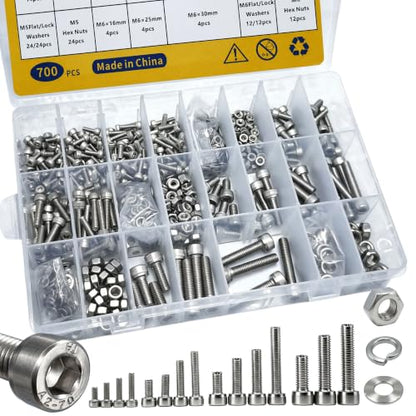 700PCS M3 M4 M5 M6 Screws Assortment Kit 304 Stainless Steel - size: Silver-700PCS M3-M6, style: Socket Head