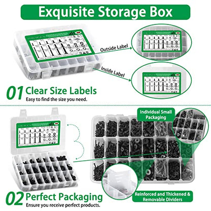 1500PCS Screw Assortment Kit, M2-M6 10.9 Alloy Steel Hex Flat Cap Bolts - size: M2 M3 M4 M5 M6 1500pcs 1