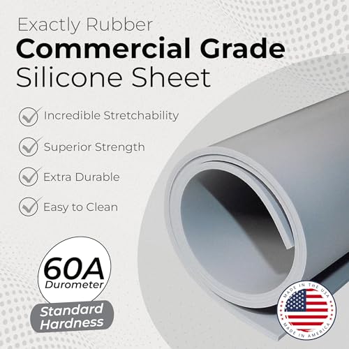 Exactly Rubber - Commercial Grade Silicone Sheet, 60A Durometer Silicone Mat, -80 to 450°F Temperature Resistant Rubber Mat, Rubber Sheet with 350% Elongation, Made in The USA, 1/16 x 12" x 18", Grey - color: Grey, size: 1/16 x 12 x 18
