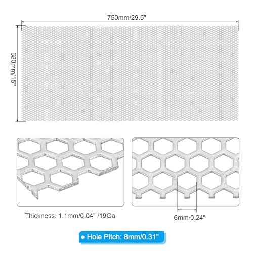 PATIKIL 29.5" x 15" Perforated Metal Sheets, 19Ga 0.24" Hexagonal Hole 304 Stainless Steel Mesh Stagger Expanded Perforated Metal Plate for Ventilation Grill Security Grates - size: 29.5" x 15"