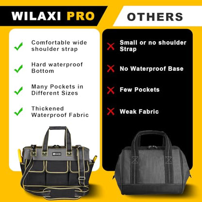 20 in Tool Bag For Men with Waterproof Molded Base, High Capacity Wide Mouth Tote, Construction Worker Electricians Tool Bags, Large Tool Bag Organizer for Men Women (Grey) - size: 20 inches