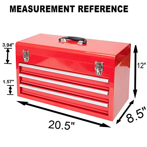 BIG RED Metal Tool Box, 20.5-inch, Portable Metal Tool Box with 3 Drawers - color: Red, size: 20.5 in